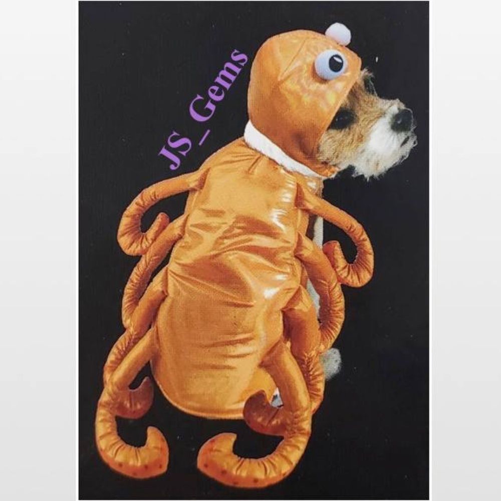New Pet Costume Halloween Octopus Orange Shinny Dog Outfit NWT